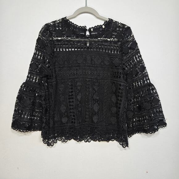 Ellison Tops - Ellison Crochet Overlay Black Blouse With Bell Sleeves. Size Medium